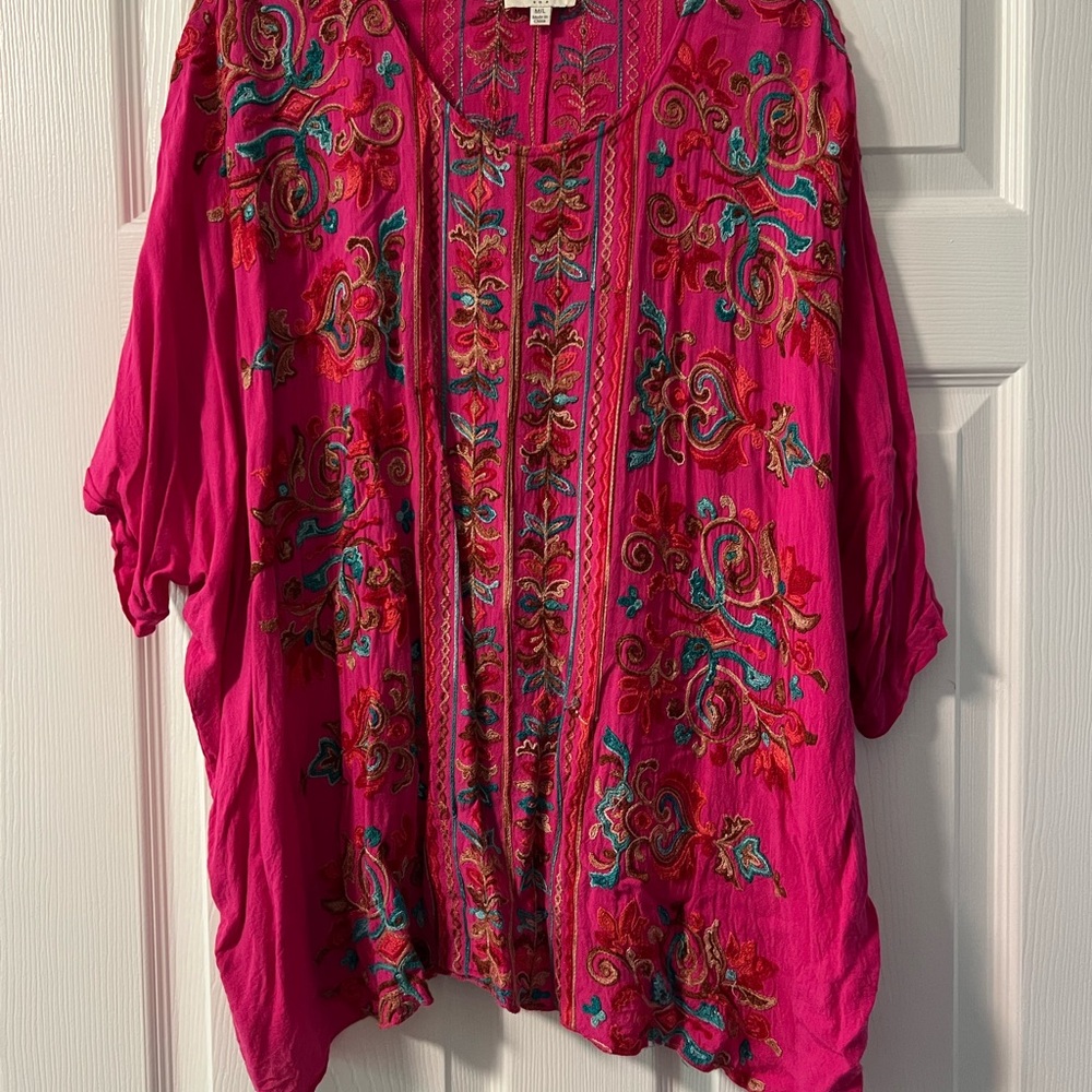 Umgee Bright Pink Embroidered Top